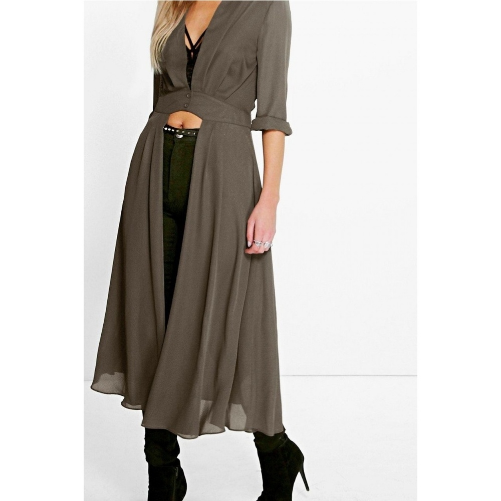 Olive Green Shirley Plunge Neck Split Maxi